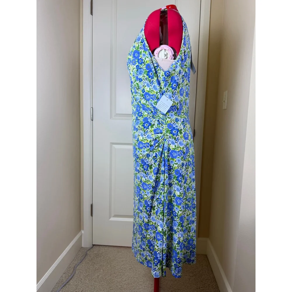 NWT Women's By Design Blue Green Floral Midi Wrap Dress Plus Size 1X - Picture 5 of 14